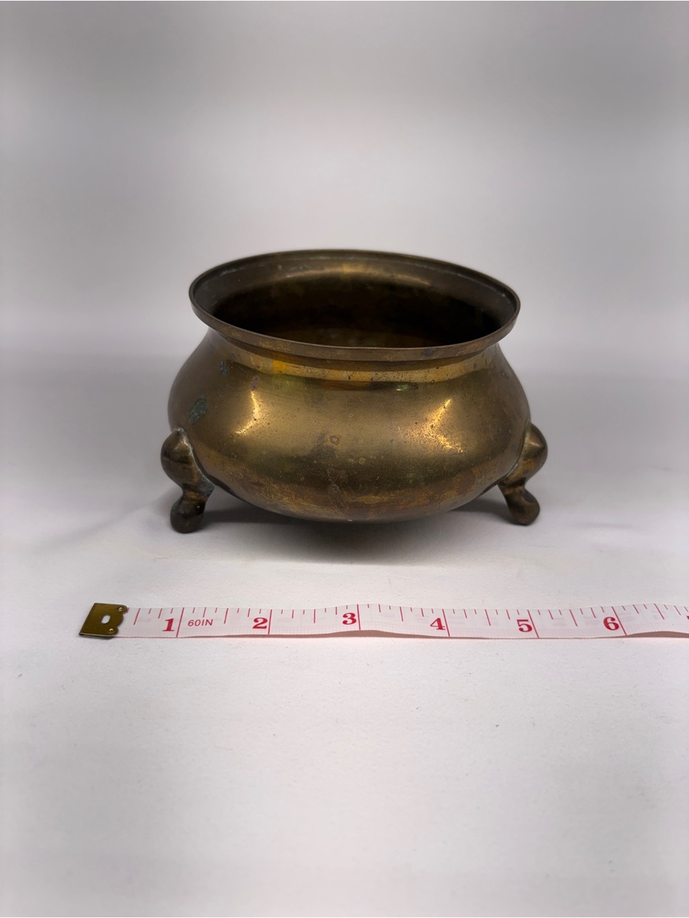 Vintage Solid Brass Footed Cauldron Pot Planter Incense Burner Bowl Patina